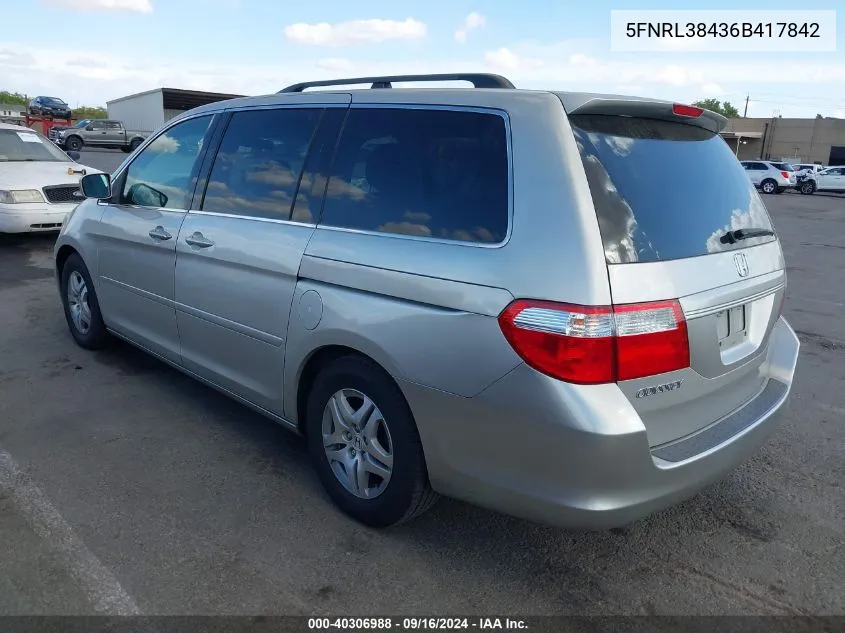 2006 Honda Odyssey Ex VIN: 5FNRL38436B417842 Lot: 40306988