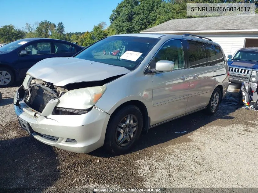 2006 Honda Odyssey Ex-L VIN: 5FNRL38766B034617 Lot: 40307772