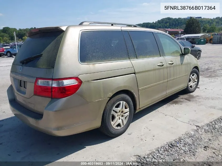 5FNRL38766B017364 2006 Honda Odyssey Ex-L