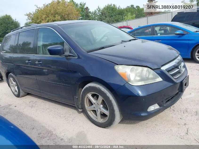 2006 Honda Odyssey Touring VIN: 5FNRL388X6B019207 Lot: 40322485