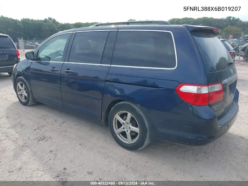 2006 Honda Odyssey Touring VIN: 5FNRL388X6B019207 Lot: 40322485