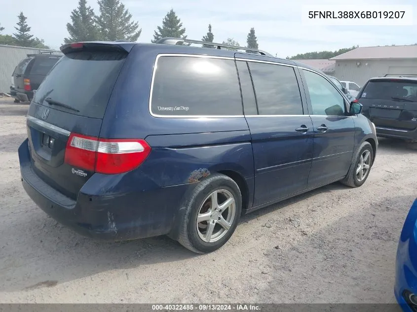 2006 Honda Odyssey Touring VIN: 5FNRL388X6B019207 Lot: 40322485