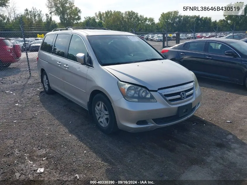 2006 Honda Odyssey Exl VIN: 5FNRL38646B430519 Lot: 40330390