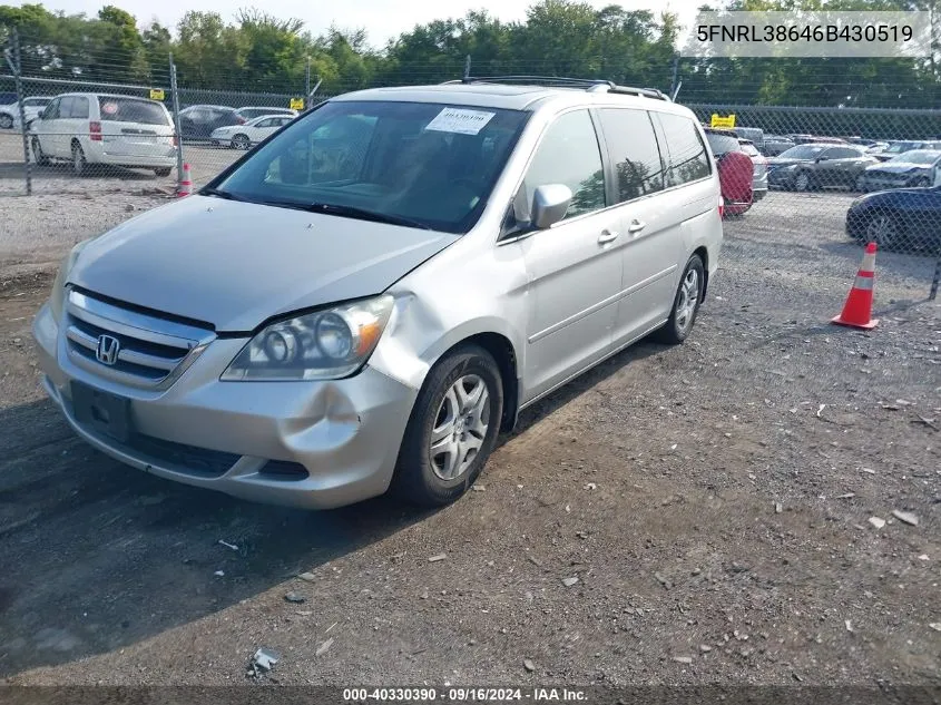 2006 Honda Odyssey Exl VIN: 5FNRL38646B430519 Lot: 40330390