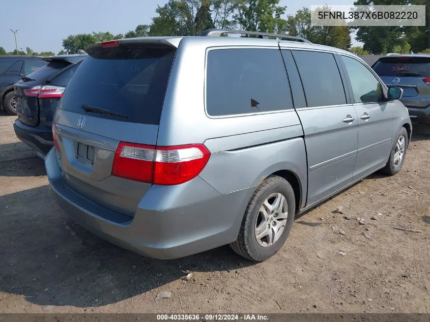 2006 Honda Odyssey Ex-L VIN: 5FNRL387X6B082220 Lot: 40335636