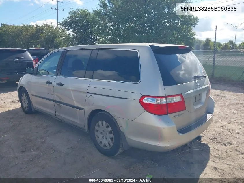 2006 Honda Odyssey Lx VIN: 5FNRL38236B060838 Lot: 40346965