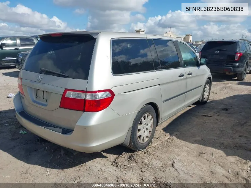 5FNRL38236B060838 2006 Honda Odyssey Lx