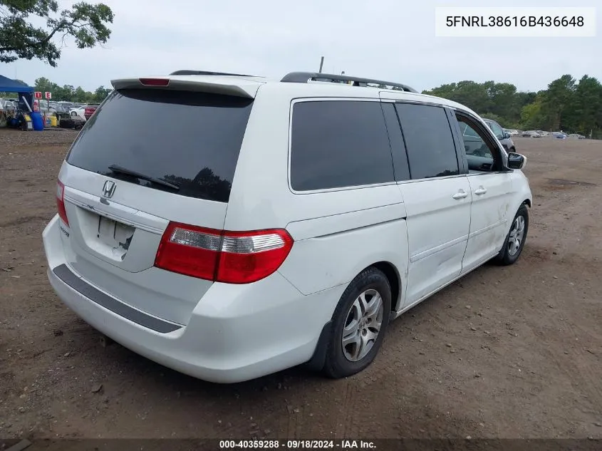 5FNRL38616B436648 2006 Honda Odyssey Ex-L