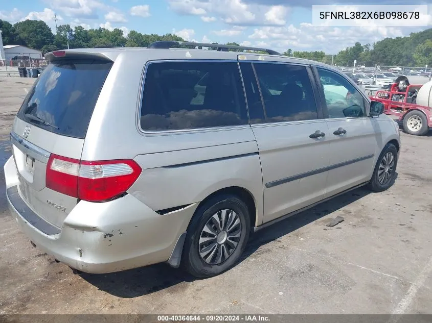 2006 Honda Odyssey Lx VIN: 5FNRL382X6B098678 Lot: 40364644