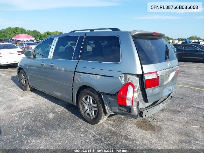 2006 Honda Odyssey Exl VIN: 5FNRL38766B086068 Lot: 40371515