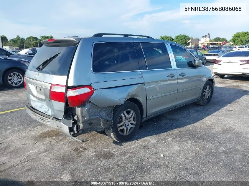 2006 Honda Odyssey Exl VIN: 5FNRL38766B086068 Lot: 40371515