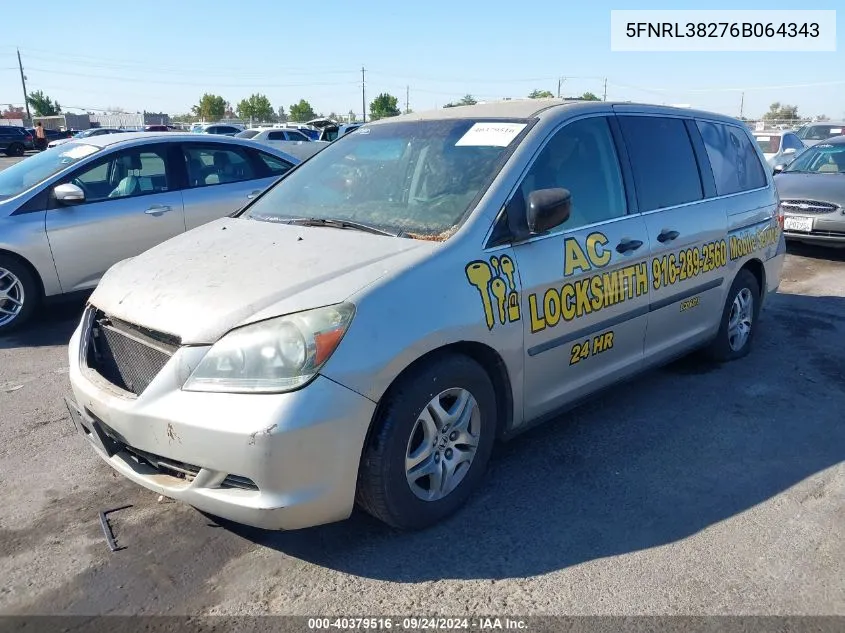 2006 Honda Odyssey Lx VIN: 5FNRL38276B064343 Lot: 40379516