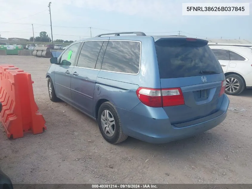 2006 Honda Odyssey Ex-L VIN: 5FNRL38626B037845 Lot: 40381214