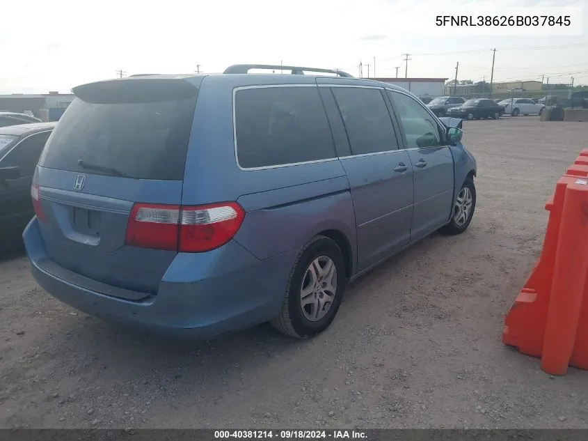 2006 Honda Odyssey Ex-L VIN: 5FNRL38626B037845 Lot: 40381214