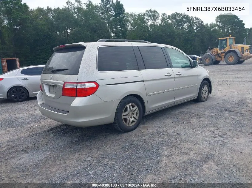 2006 Honda Odyssey Ex-L VIN: 5FNRL387X6B033454 Lot: 40386100