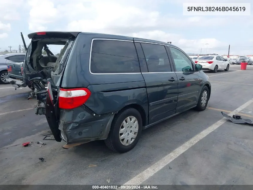 5FNRL38246B045619 2006 Honda Odyssey Lx