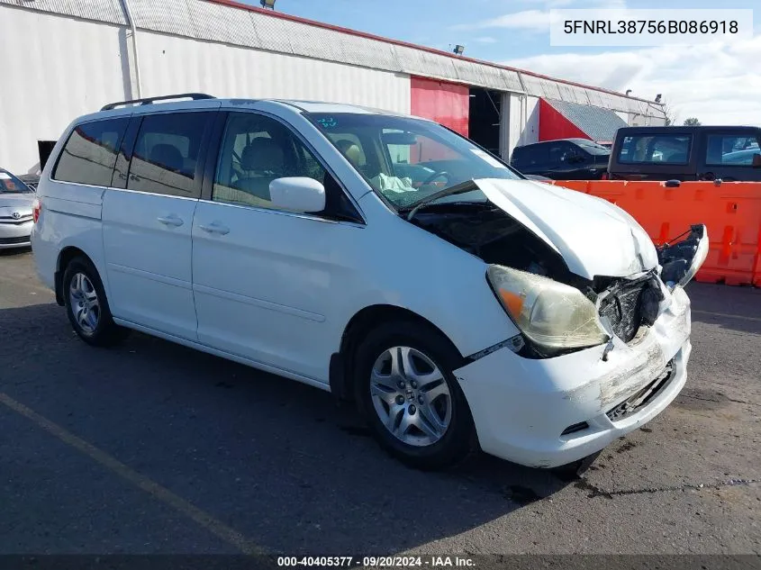 2006 Honda Odyssey Ex-L VIN: 5FNRL38756B086918 Lot: 40405377