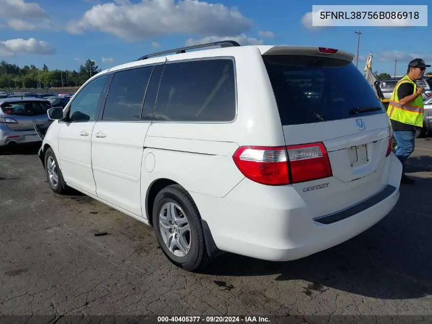 2006 Honda Odyssey Ex-L VIN: 5FNRL38756B086918 Lot: 40405377