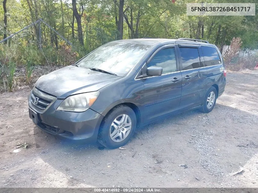 2006 Honda Odyssey Ex-L VIN: 5FNRL38726B451717 Lot: 40414592