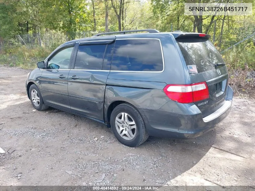 2006 Honda Odyssey Ex-L VIN: 5FNRL38726B451717 Lot: 40414592