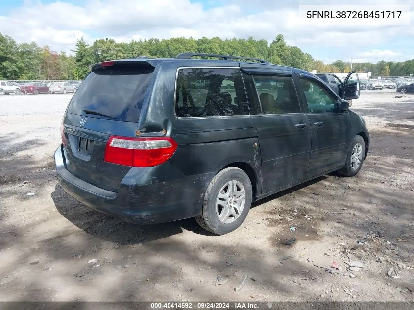 2006 Honda Odyssey Ex-L VIN: 5FNRL38726B451717 Lot: 40414592