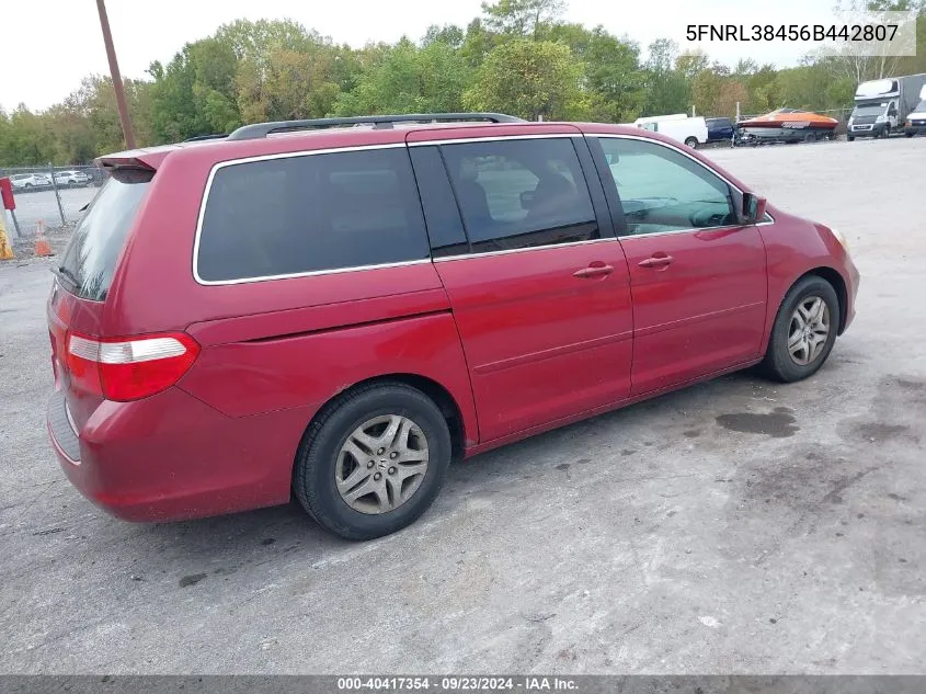 2006 Honda Odyssey Ex VIN: 5FNRL38456B442807 Lot: 40417354