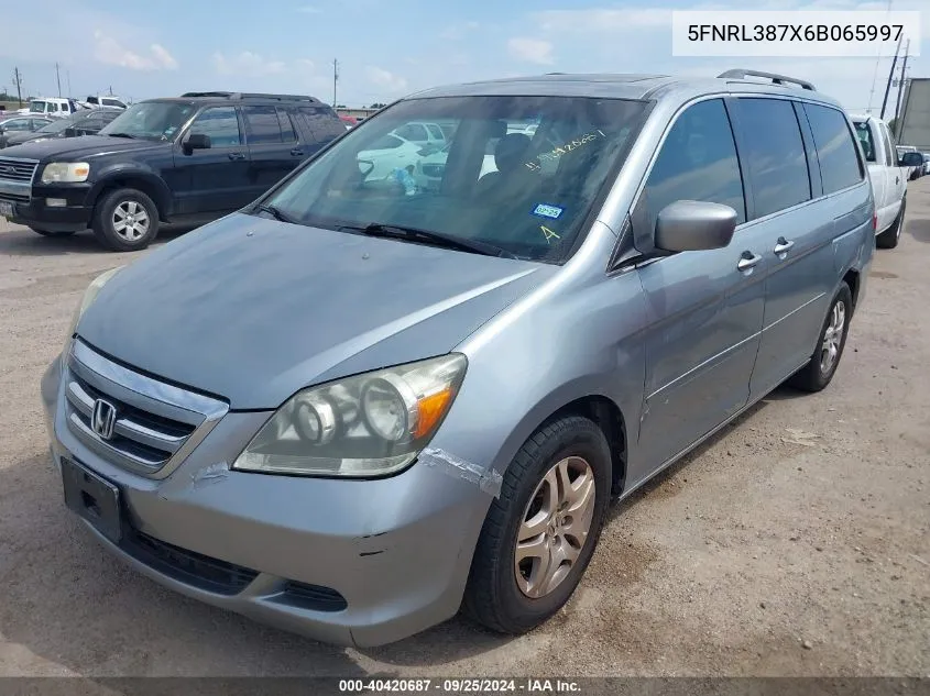 2006 Honda Odyssey Ex-L VIN: 5FNRL387X6B065997 Lot: 40420687