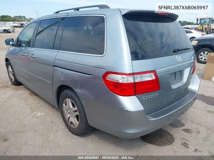 2006 Honda Odyssey Ex-L VIN: 5FNRL387X6B065997 Lot: 40420687