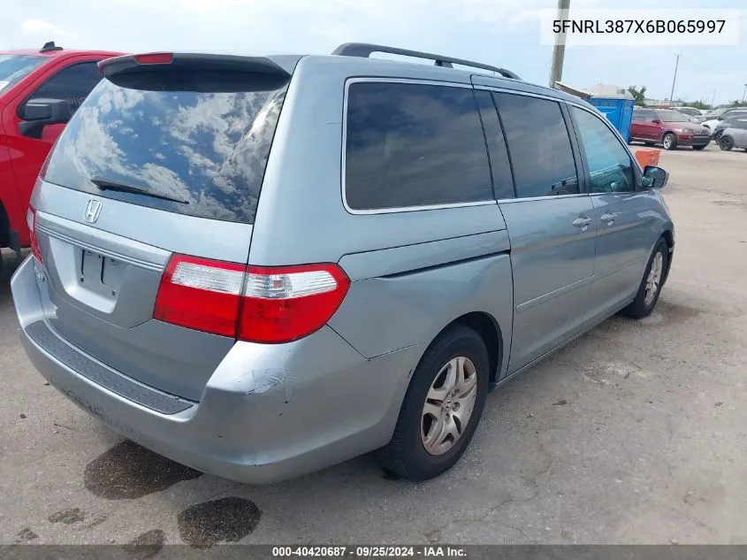 2006 Honda Odyssey Ex-L VIN: 5FNRL387X6B065997 Lot: 40420687