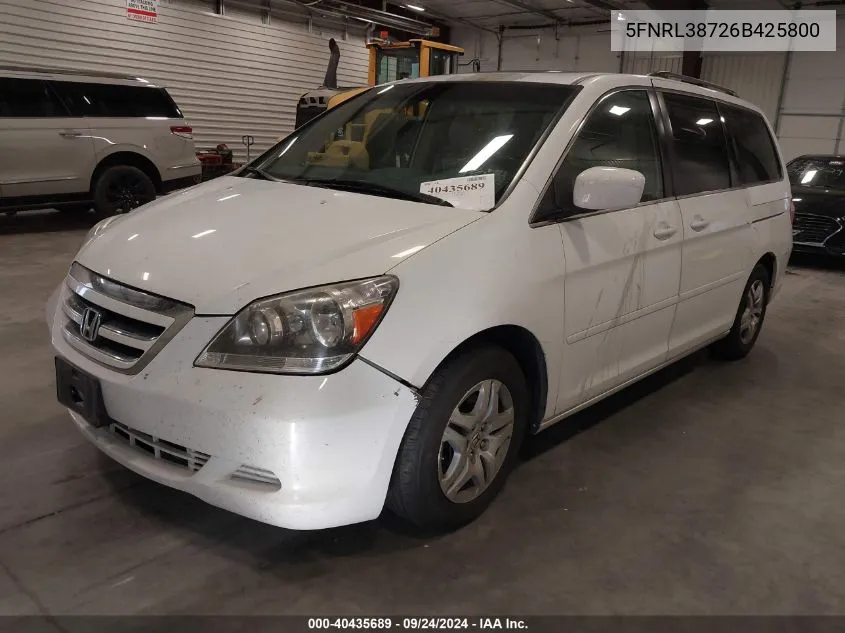 2006 Honda Odyssey Ex-L VIN: 5FNRL38726B425800 Lot: 40435689