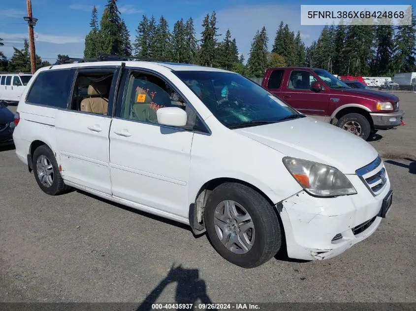 2006 Honda Odyssey Exl VIN: 5FNRL386X6B424868 Lot: 40435937