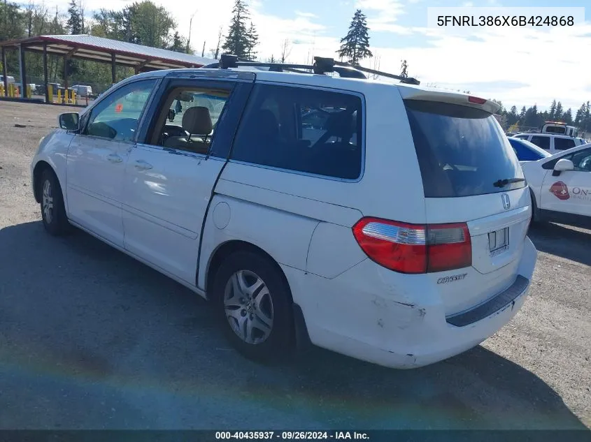 2006 Honda Odyssey Exl VIN: 5FNRL386X6B424868 Lot: 40435937