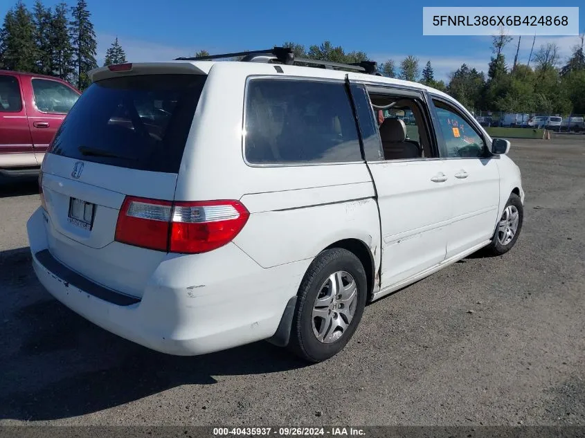 2006 Honda Odyssey Exl VIN: 5FNRL386X6B424868 Lot: 40435937