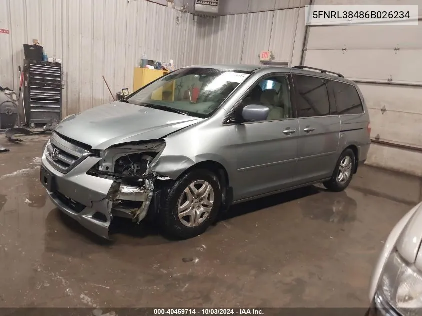 2006 Honda Odyssey Ex VIN: 5FNRL38486B026234 Lot: 40459714