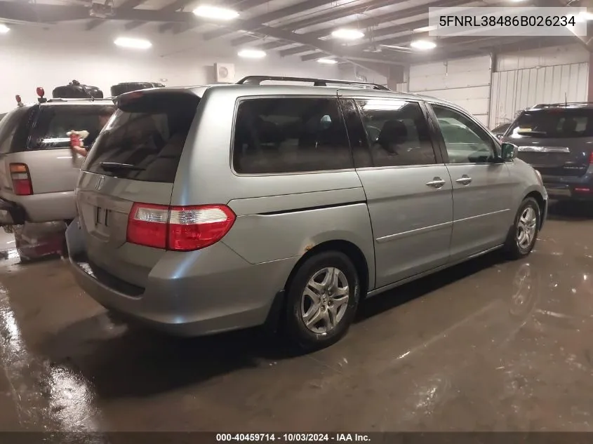 2006 Honda Odyssey Ex VIN: 5FNRL38486B026234 Lot: 40459714