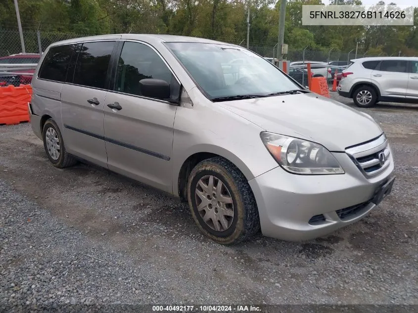 2006 Honda Odyssey Lx VIN: 5FNRL38276B114626 Lot: 40492177