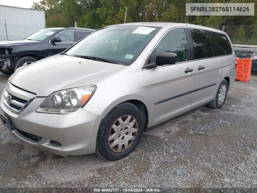 2006 Honda Odyssey Lx VIN: 5FNRL38276B114626 Lot: 40492177