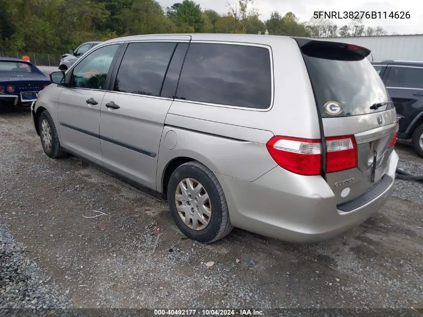 2006 Honda Odyssey Lx VIN: 5FNRL38276B114626 Lot: 40492177