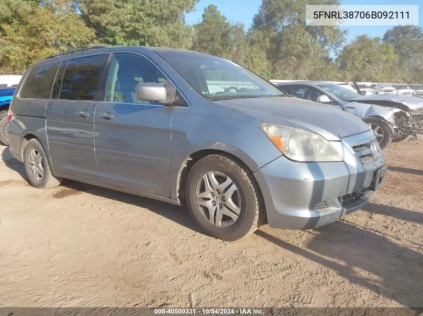 5FNRL38706B092111 2006 Honda Odyssey Ex-L