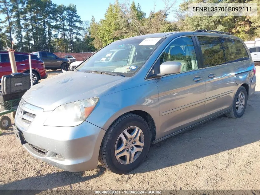 5FNRL38706B092111 2006 Honda Odyssey Ex-L