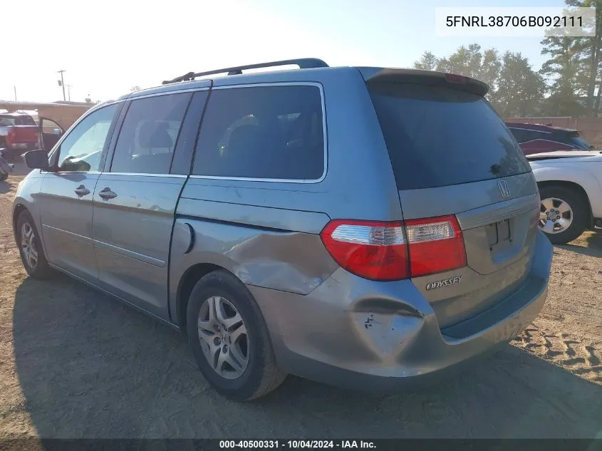 2006 Honda Odyssey Ex-L VIN: 5FNRL38706B092111 Lot: 40500331