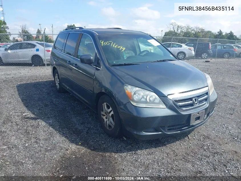 2006 Honda Odyssey Ex VIN: 5FNRL38456B435114 Lot: 40511699