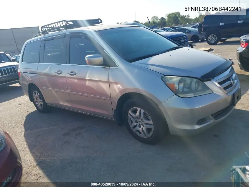 2006 Honda Odyssey Ex-L VIN: 5FNRL38706B442241 Lot: 40528039