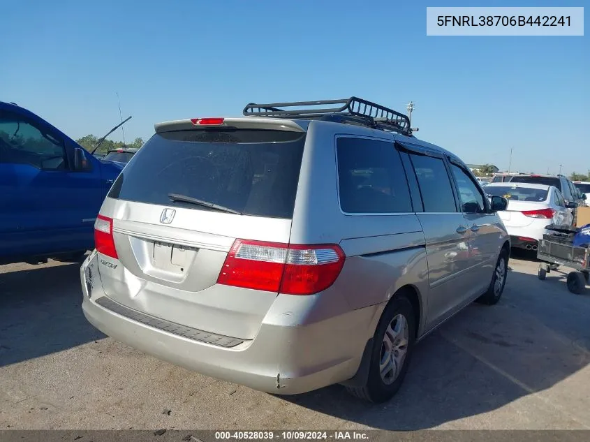 2006 Honda Odyssey Ex-L VIN: 5FNRL38706B442241 Lot: 40528039