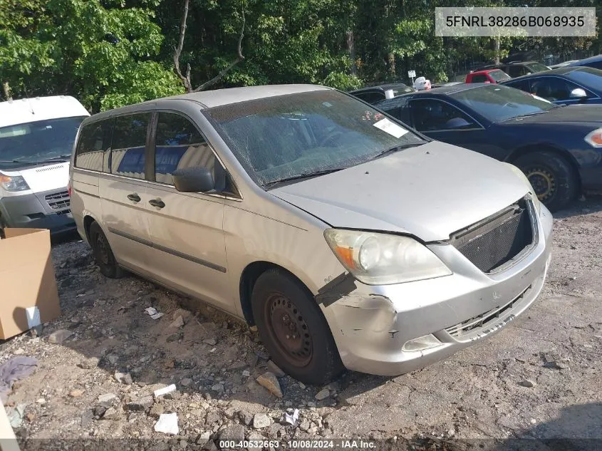 2006 Honda Odyssey Lx VIN: 5FNRL38286B068935 Lot: 40532663