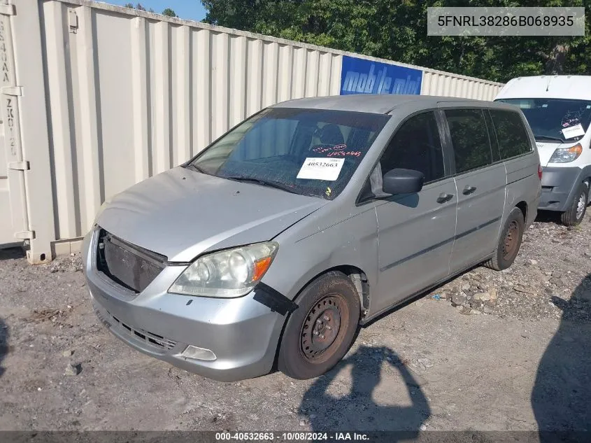 2006 Honda Odyssey Lx VIN: 5FNRL38286B068935 Lot: 40532663