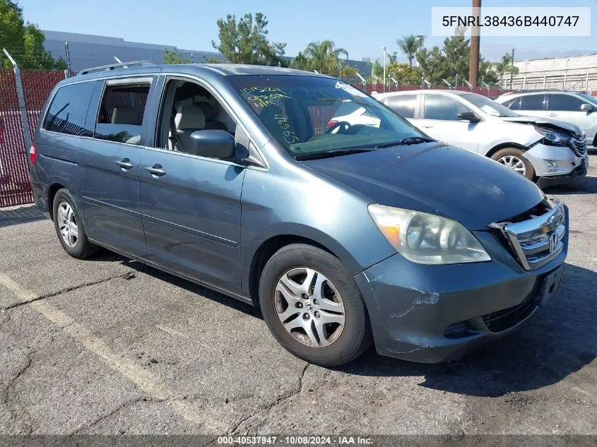 2006 Honda Odyssey Ex VIN: 5FNRL38436B440747 Lot: 40537947