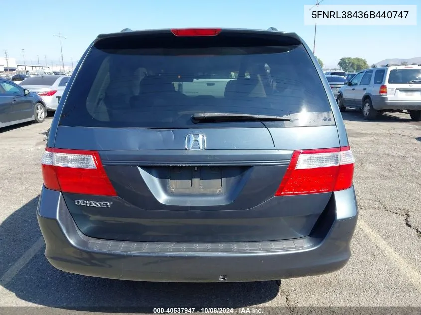 2006 Honda Odyssey Ex VIN: 5FNRL38436B440747 Lot: 40537947