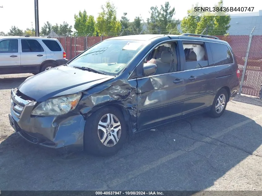 2006 Honda Odyssey Ex VIN: 5FNRL38436B440747 Lot: 40537947