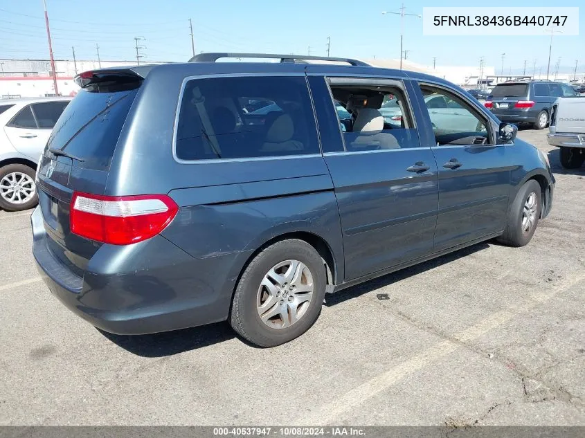 2006 Honda Odyssey Ex VIN: 5FNRL38436B440747 Lot: 40537947